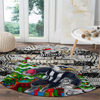 Magpies Football Merry Christmas Round Carpet Indigenous Australian Art