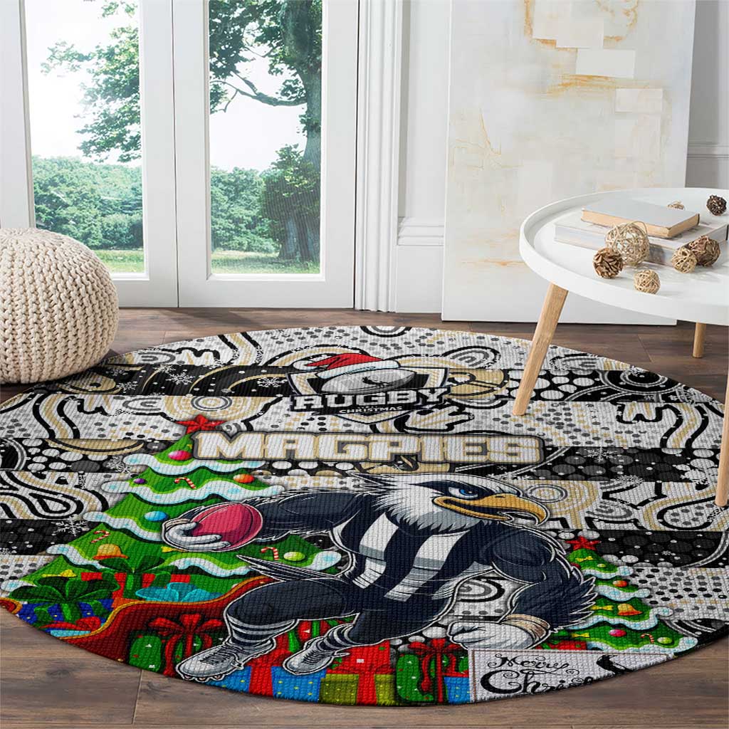 Magpies Football Merry Christmas Round Carpet Indigenous Australian Art
