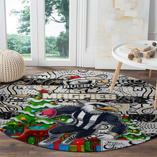 Magpies Football Merry Christmas Round Carpet Indigenous Australian Art