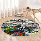 Magpies Football Merry Christmas Round Carpet Indigenous Australian Art