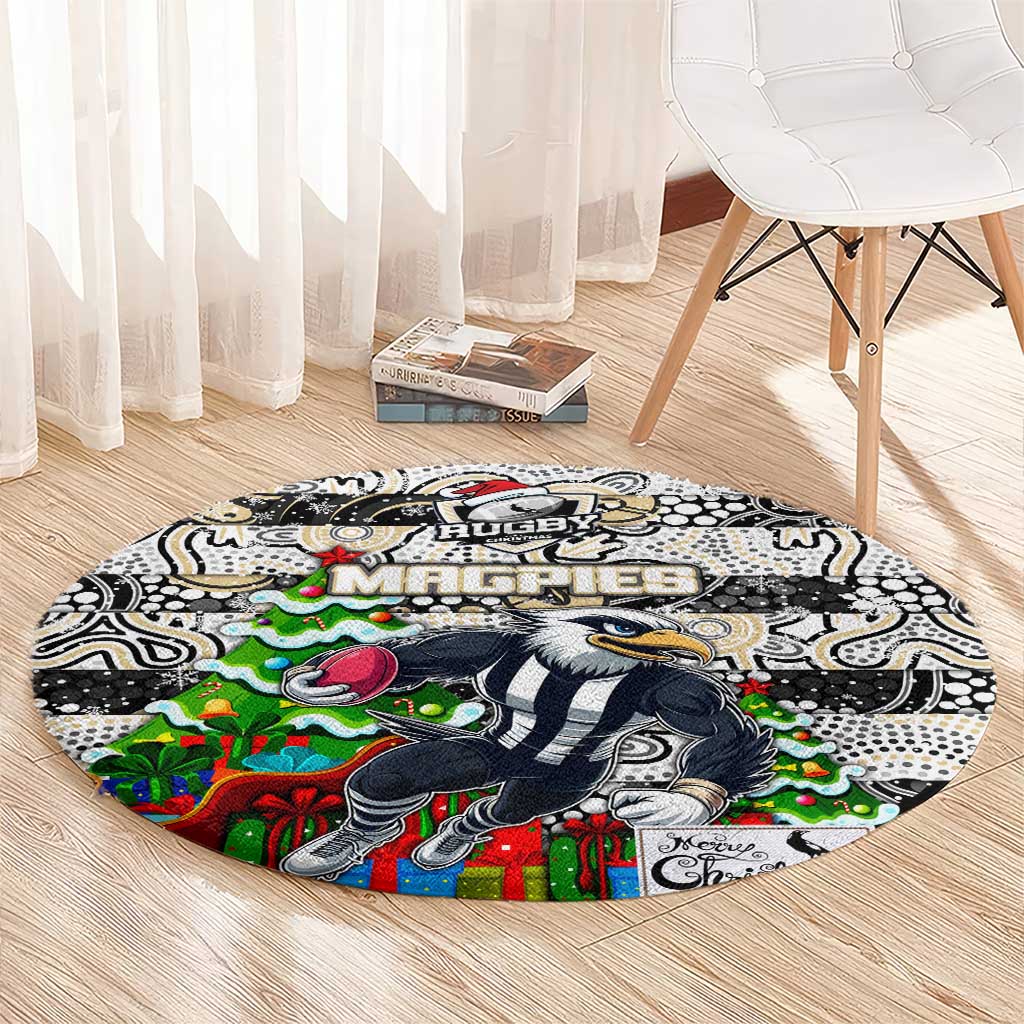 Magpies Football Merry Christmas Round Carpet Indigenous Australian Art