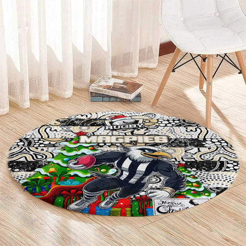 Magpies Football Merry Christmas Round Carpet Indigenous Australian Art