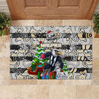 Magpies Football Merry Christmas Rubber Doormat Indigenous Australian Art
