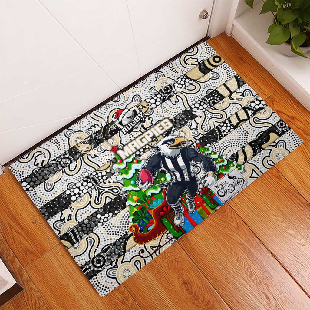 Magpies Football Merry Christmas Rubber Doormat Indigenous Australian Art