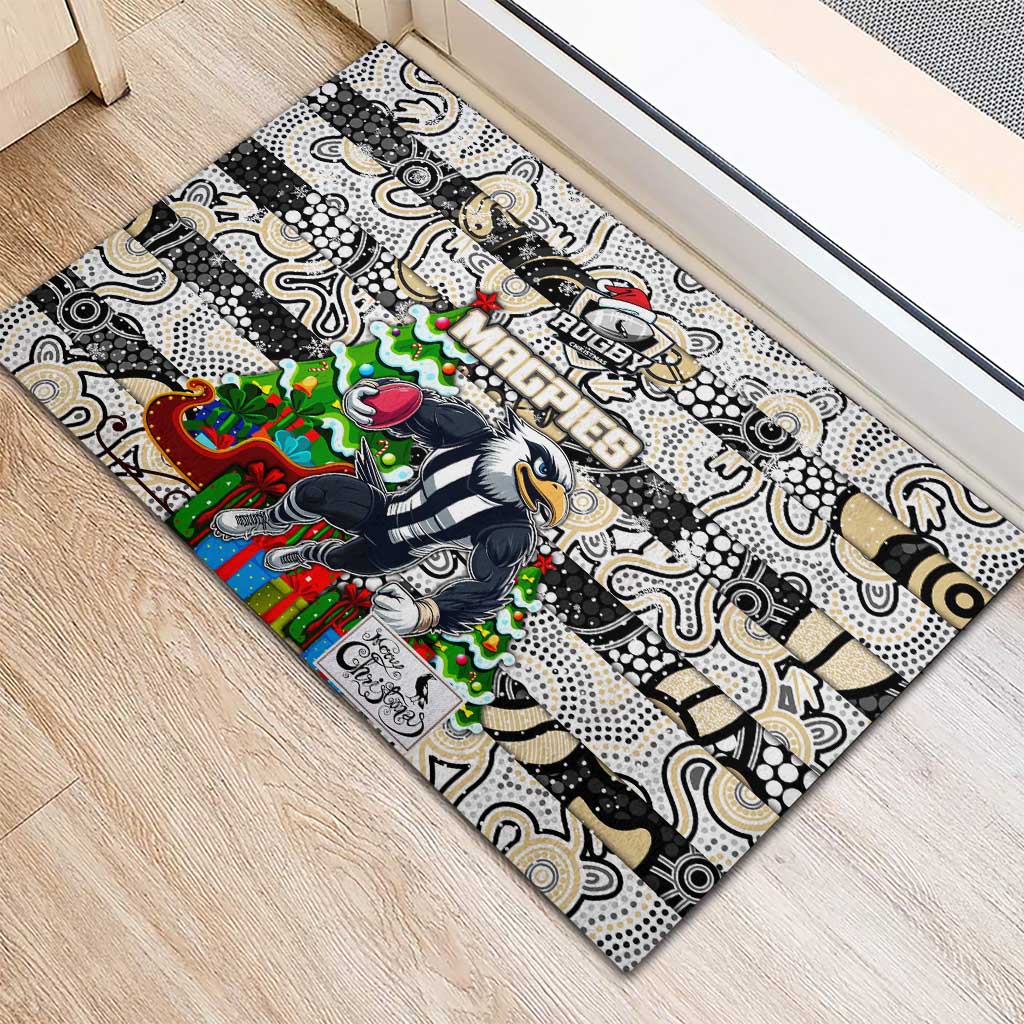 Magpies Football Merry Christmas Rubber Doormat Indigenous Australian Art