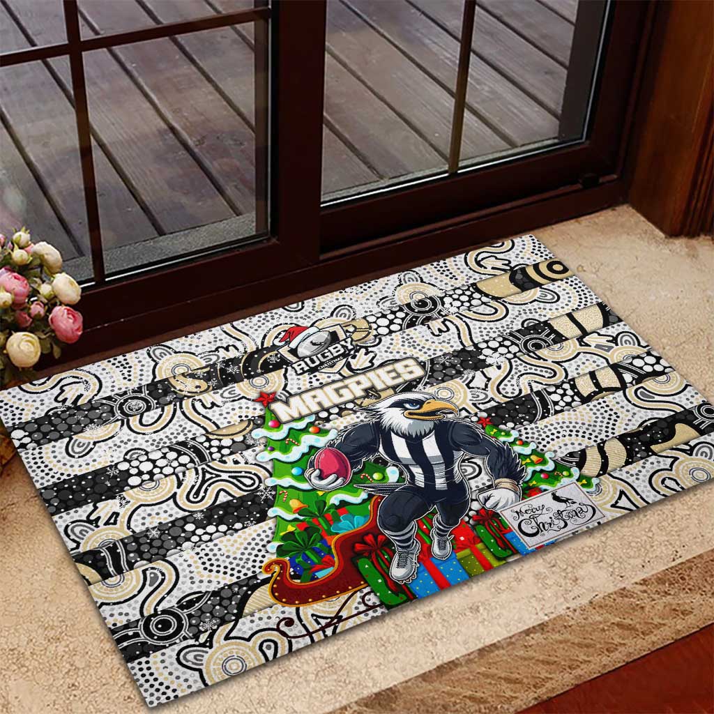 Magpies Football Merry Christmas Rubber Doormat Indigenous Australian Art