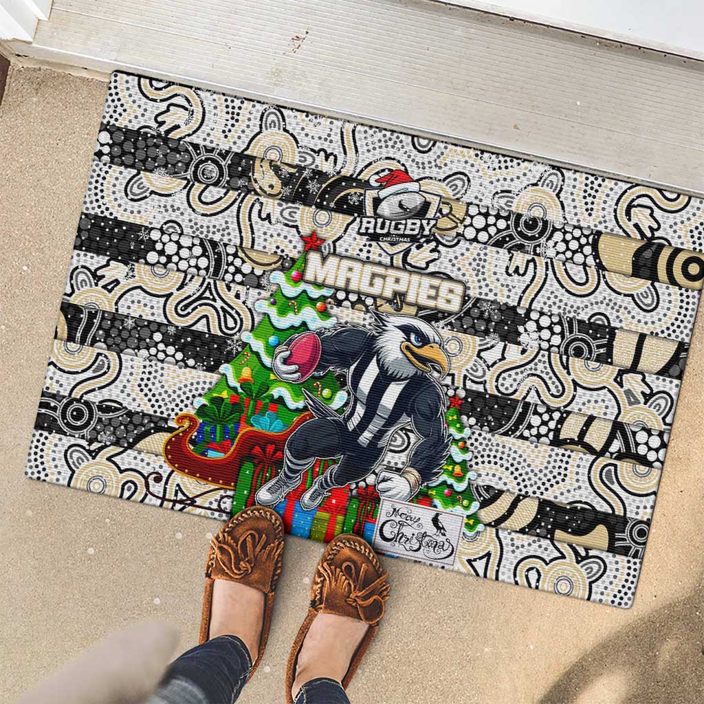 Magpies Football Merry Christmas Rubber Doormat Indigenous Australian Art