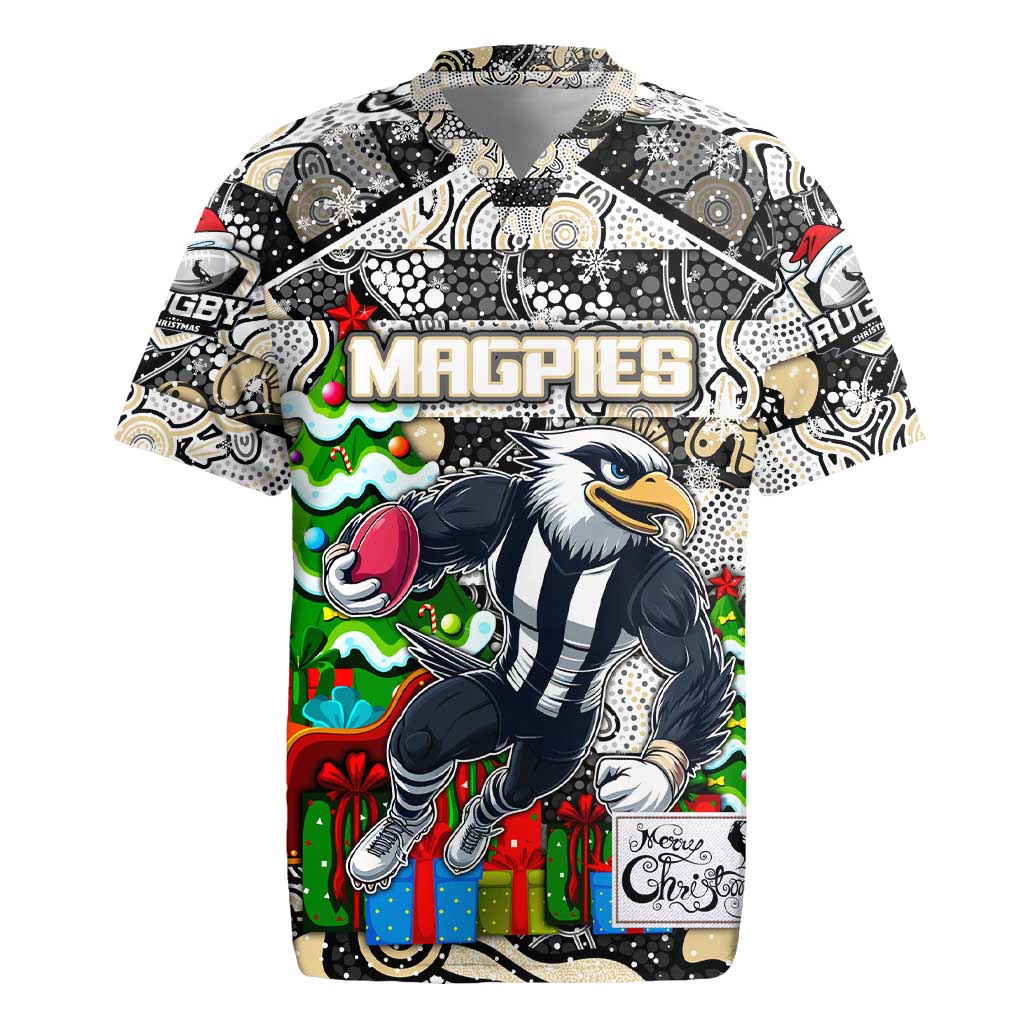 Custom Magpies Rugby Merry Christmas Rugby Jersey Indigenous Australian Art