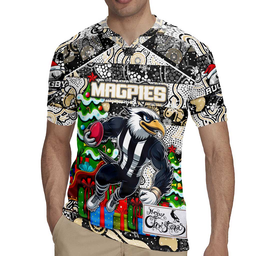 Custom Magpies Rugby Merry Christmas Rugby Jersey Indigenous Australian Art