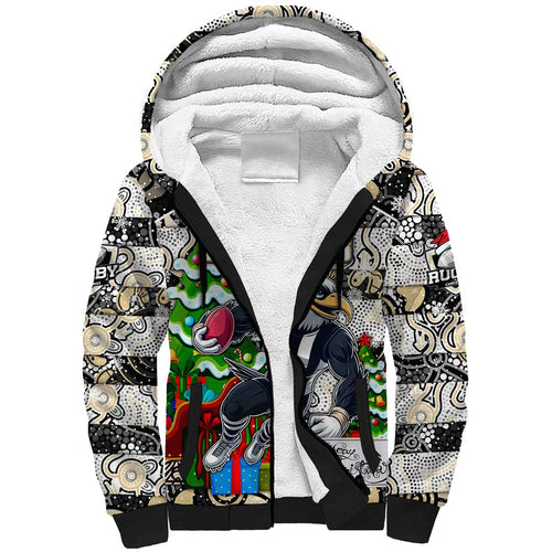 Custom Magpies Rugby Merry Christmas Sherpa Hoodie Indigenous Australian Art