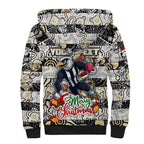 Custom Magpies Rugby Merry Christmas Sherpa Hoodie Indigenous Australian Art