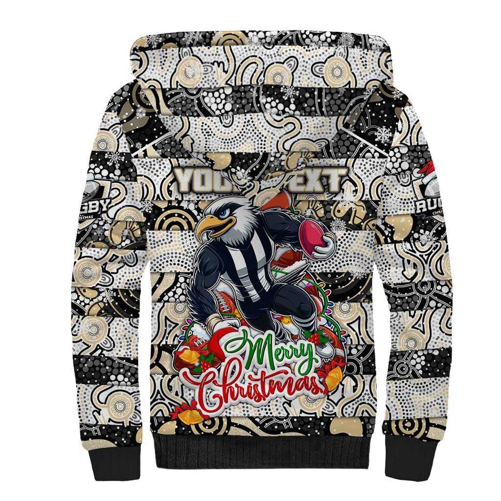 Custom Magpies Rugby Merry Christmas Sherpa Hoodie Indigenous Australian Art