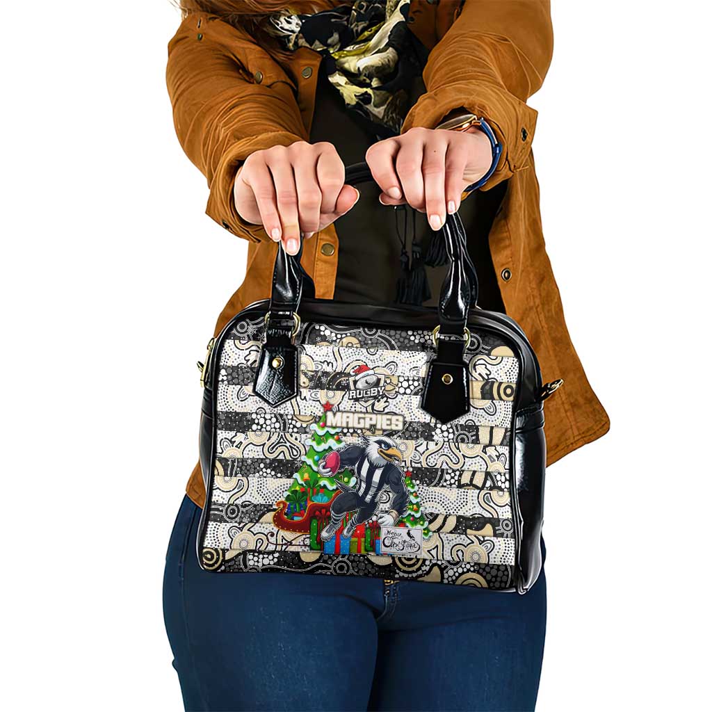 Magpies Football Merry Christmas Shoulder Handbag Indigenous Australian Art