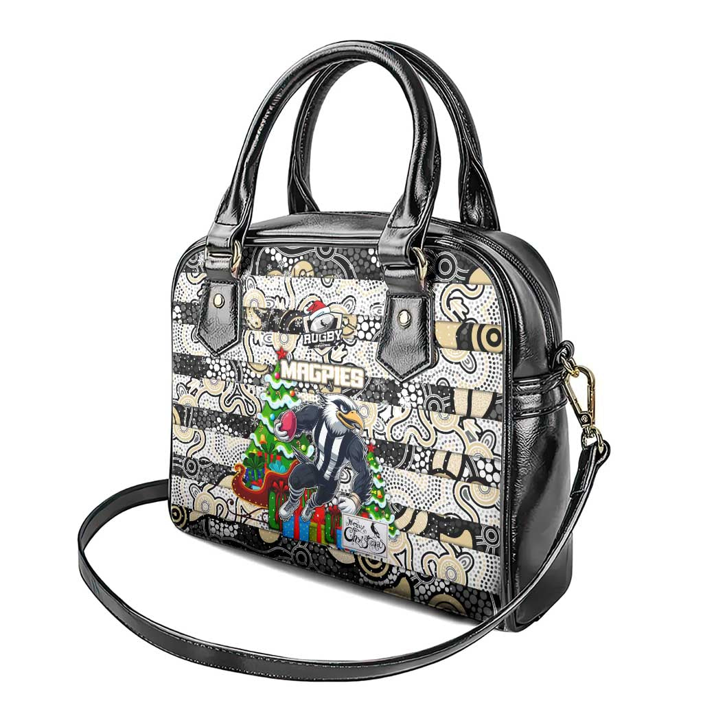 Magpies Football Merry Christmas Shoulder Handbag Indigenous Australian Art