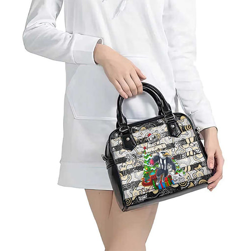 Magpies Football Merry Christmas Shoulder Handbag Indigenous Australian Art