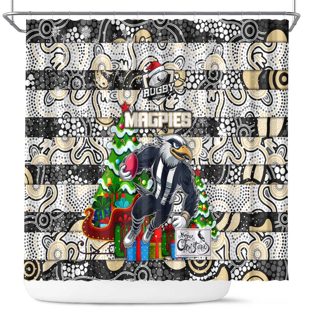 Magpies Football Merry Christmas Shower Curtain Indigenous Australian Art