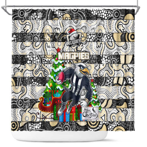 Magpies Football Merry Christmas Shower Curtain Indigenous Australian Art