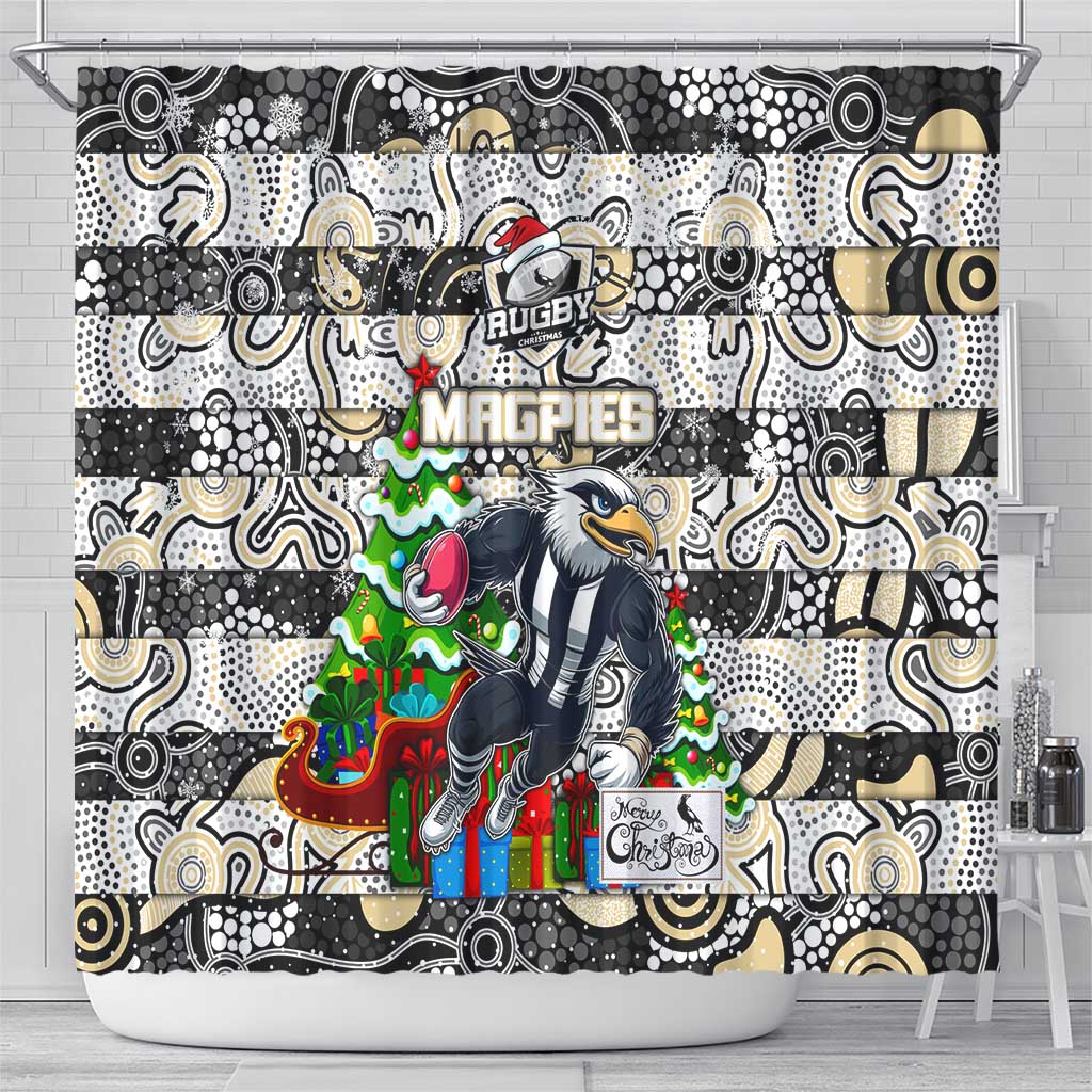 Magpies Football Merry Christmas Shower Curtain Indigenous Australian Art