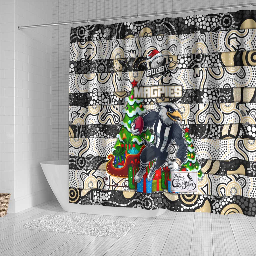 Magpies Football Merry Christmas Shower Curtain Indigenous Australian Art
