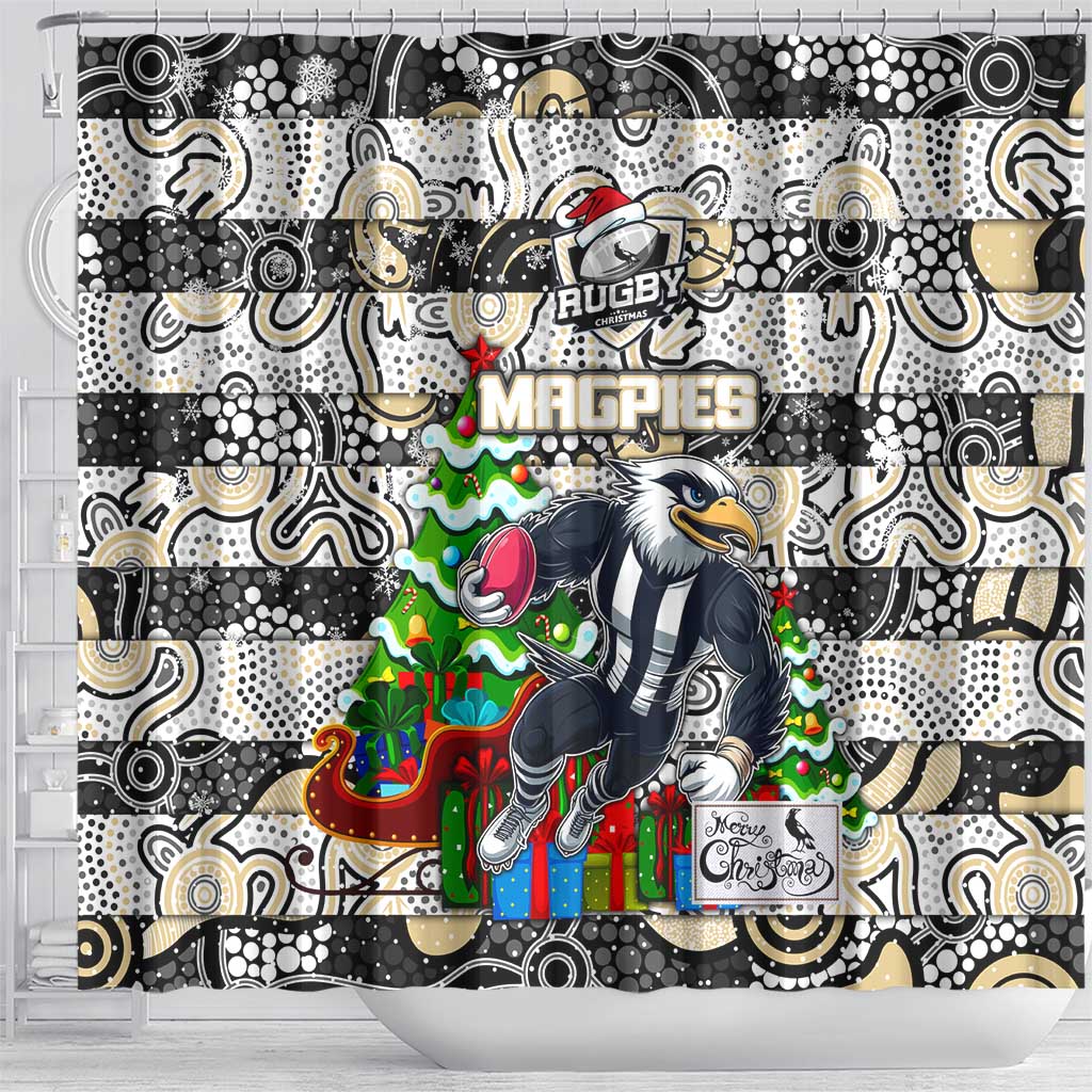 Magpies Football Merry Christmas Shower Curtain Indigenous Australian Art