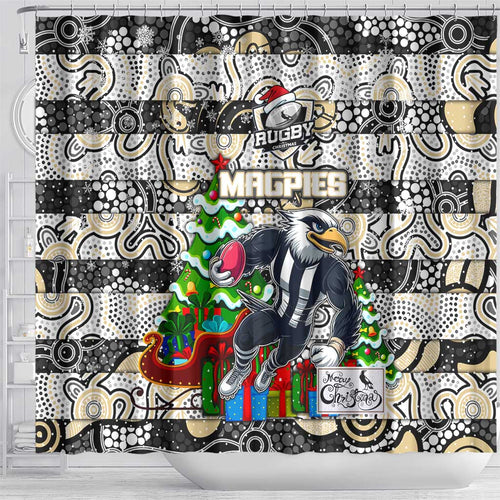 Magpies Football Merry Christmas Shower Curtain Indigenous Australian Art