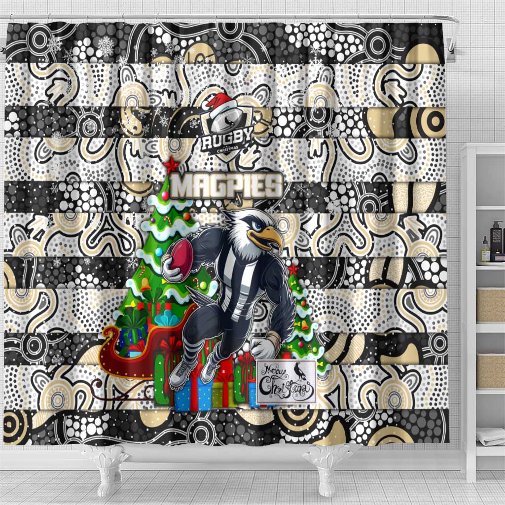 Magpies Football Merry Christmas Shower Curtain Indigenous Australian Art