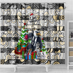 Magpies Football Merry Christmas Shower Curtain Indigenous Australian Art