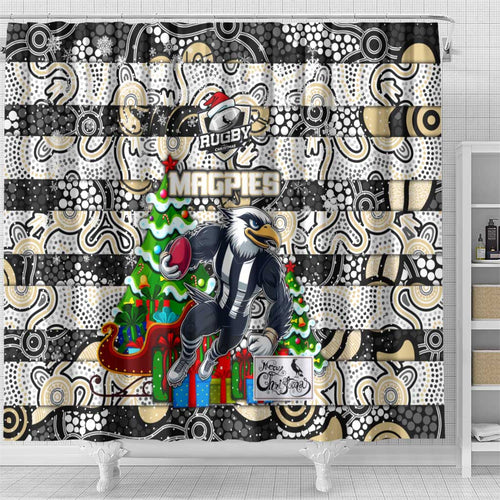 Magpies Football Merry Christmas Shower Curtain Indigenous Australian Art