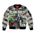 Custom Magpies Rugby Merry Christmas Sleeve Zip Bomber Jacket Indigenous Australian Art