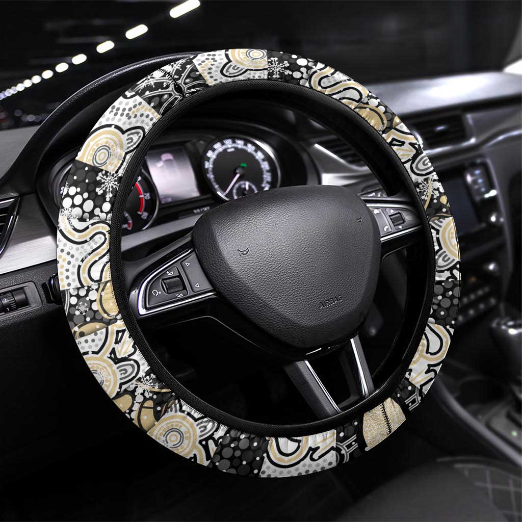 Magpies Football Merry Christmas Steering Wheel Cover Indigenous Australian Art