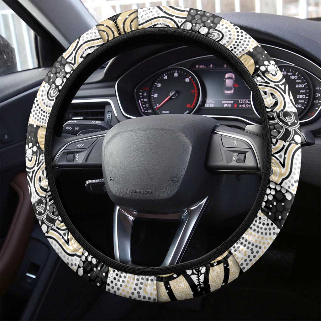 Magpies Football Merry Christmas Steering Wheel Cover Indigenous Australian Art