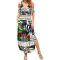 Custom Magpies Rugby Merry Christmas Summer Maxi Dress Indigenous Australian Art