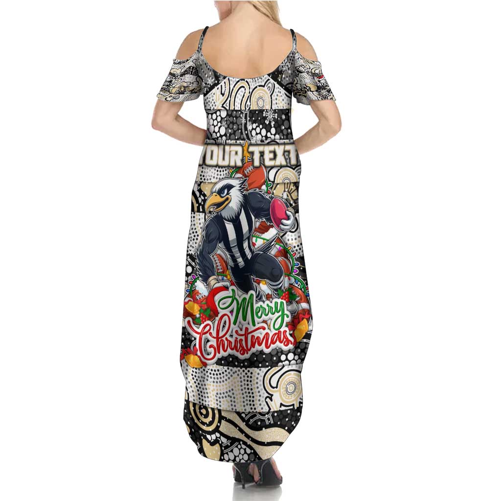 Custom Magpies Rugby Merry Christmas Summer Maxi Dress Indigenous Australian Art