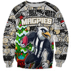 Custom Magpies Rugby Merry Christmas Sweatshirt Indigenous Australian Art