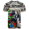 Custom Magpies Rugby Merry Christmas T Shirt Indigenous Australian Art