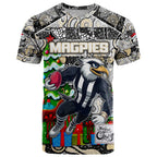 Custom Magpies Rugby Merry Christmas T Shirt Indigenous Australian Art