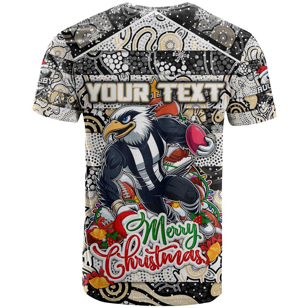 Custom Magpies Rugby Merry Christmas T Shirt Indigenous Australian Art