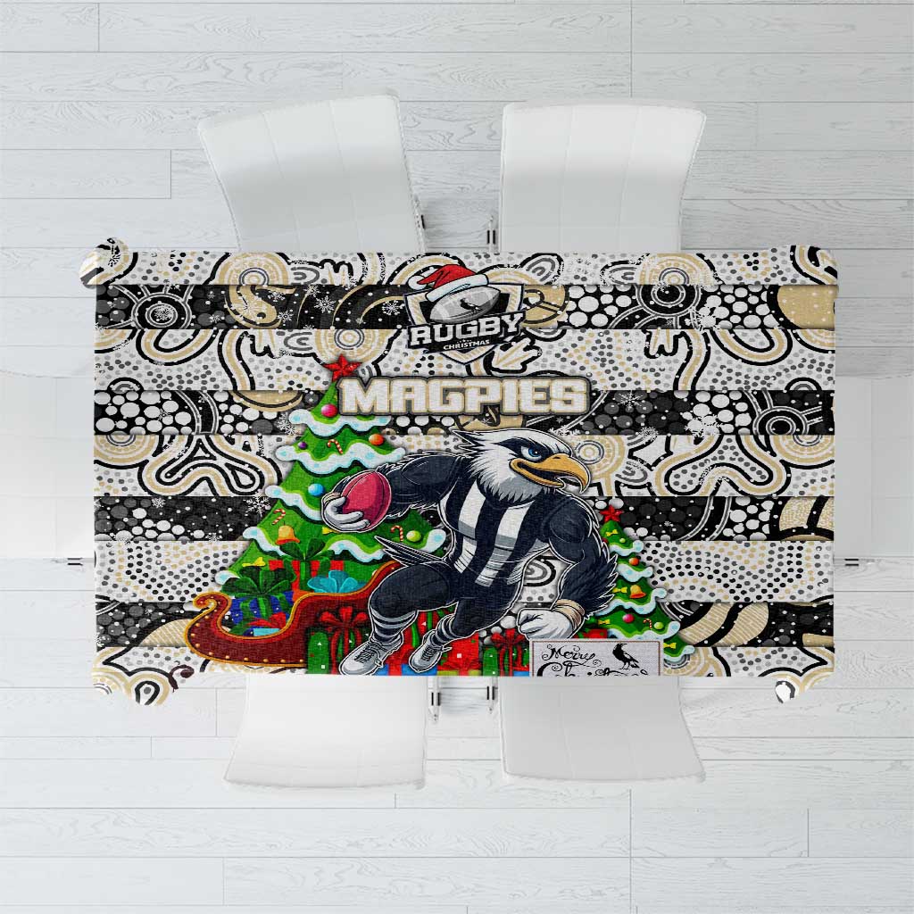 Magpies Football Merry Christmas Tablecloth Indigenous Australian Art