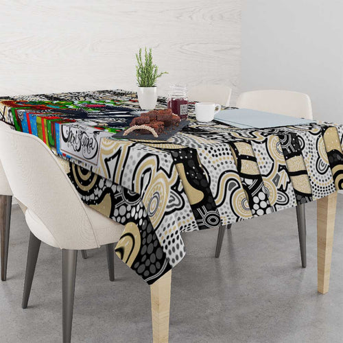 Magpies Football Merry Christmas Tablecloth Indigenous Australian Art