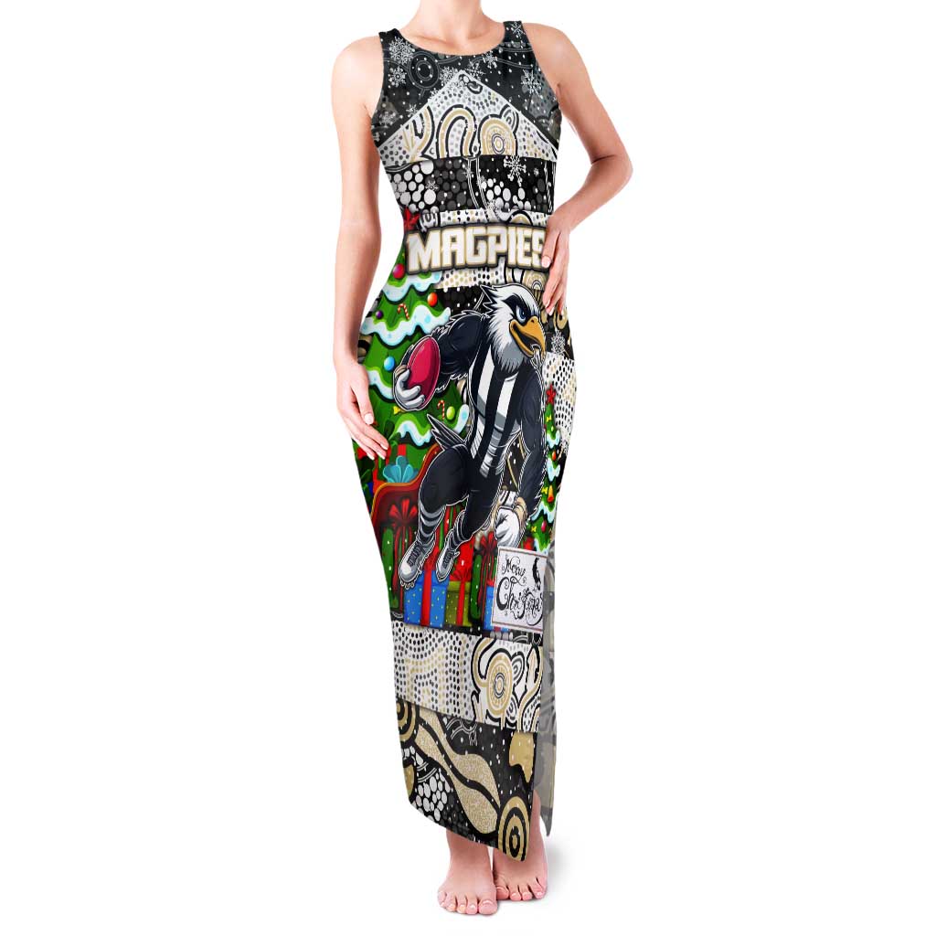 Custom Magpies Rugby Merry Christmas Tank Maxi Dress Indigenous Australian Art