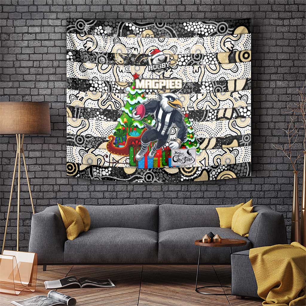 Magpies Football Merry Christmas Tapestry Indigenous Australian Art
