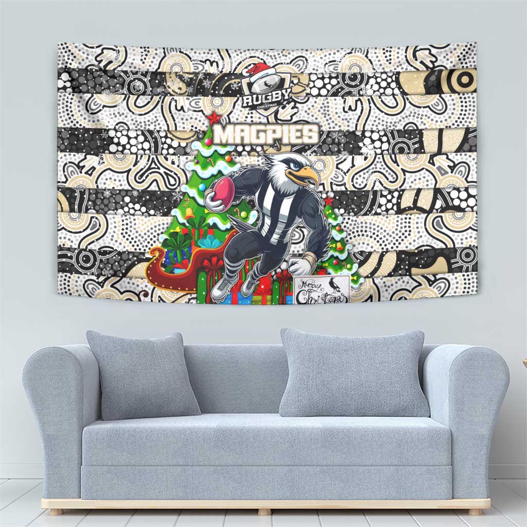 Magpies Football Merry Christmas Tapestry Indigenous Australian Art