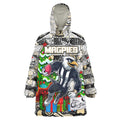 Custom Magpies Rugby Merry Christmas Wearable Blanket Hoodie Indigenous Australian Art
