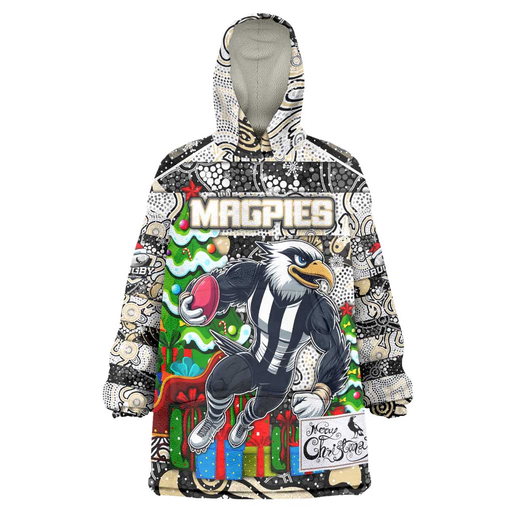 Custom Magpies Rugby Merry Christmas Wearable Blanket Hoodie Indigenous Australian Art
