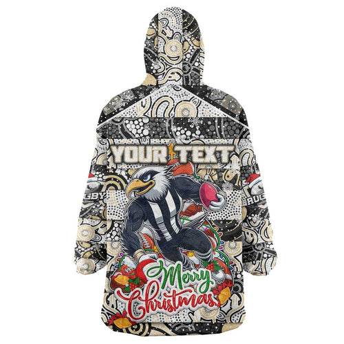 Custom Magpies Rugby Merry Christmas Wearable Blanket Hoodie Indigenous Australian Art