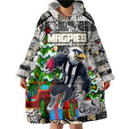 Custom Magpies Rugby Merry Christmas Wearable Blanket Hoodie Indigenous Australian Art