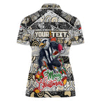 Custom Magpies Rugby Merry Christmas Women Polo Shirt Indigenous Australian Art