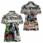 Custom Magpies Rugby Merry Christmas Women Polo Shirt Indigenous Australian Art