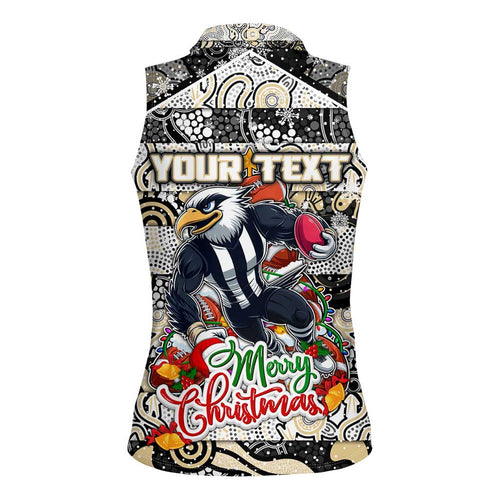 Custom Magpies Rugby Merry Christmas Women Sleeveless Polo Shirt Indigenous Australian Art