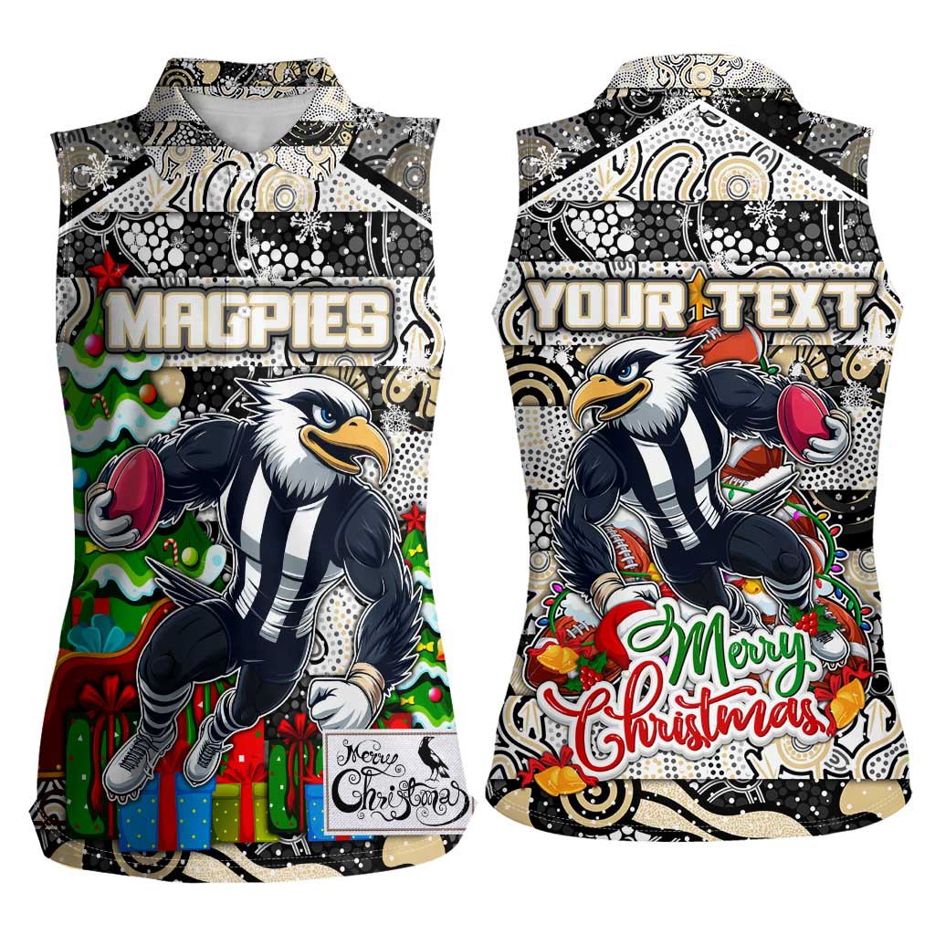 Custom Magpies Rugby Merry Christmas Women Sleeveless Polo Shirt Indigenous Australian Art